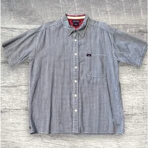 Tommy Jeans Y2K Plaid Button Up Shirt Mens XL Blue Cotton Short Sleeve Casual